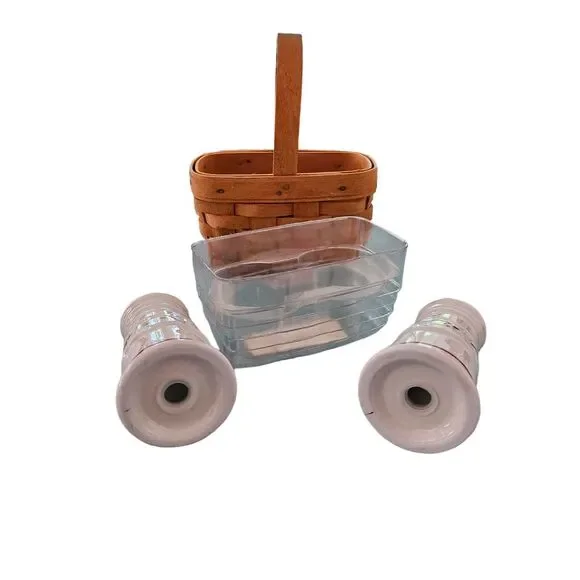 Longaberger Traditional Red Salt & Pepper Shakers W Basket & Double Protector